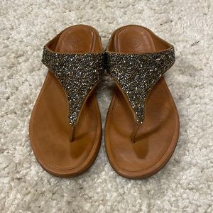 Fit Flops. Gold tone crystal embellished. Tan leather foot bed. Like new!